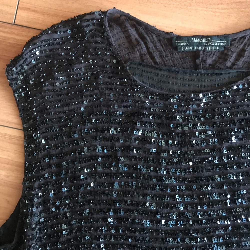 AllSaints Hand Embellished Sequin Top